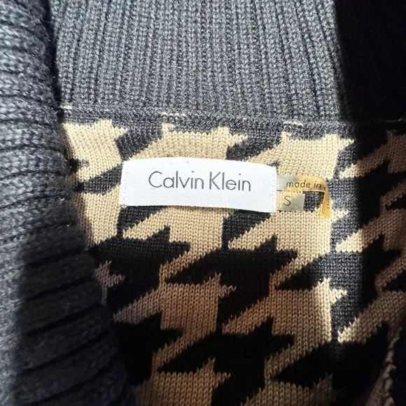 CALVIN KLEIN Black & Tan Houndstooth Sweater Dress Buckle STRETCH Women's Small - Picture 3 of 8